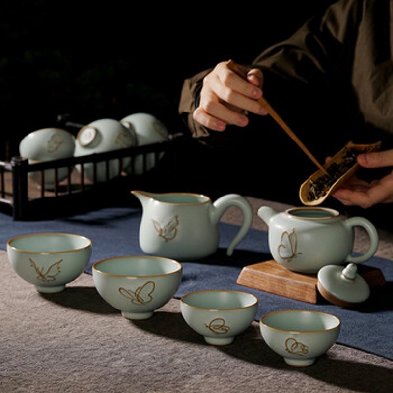 青澹汝窑茶杯开片冰裂天青色汝瓷茶杯茶具景德镇手工陶瓷